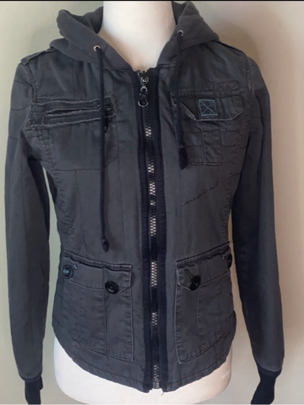 Rare Twilight Bella Swan Billabong Gray Hooded Utility Jacket